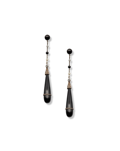 DIAMOND, ONYX & WHITE GOLD EARRINGS, 1920s
