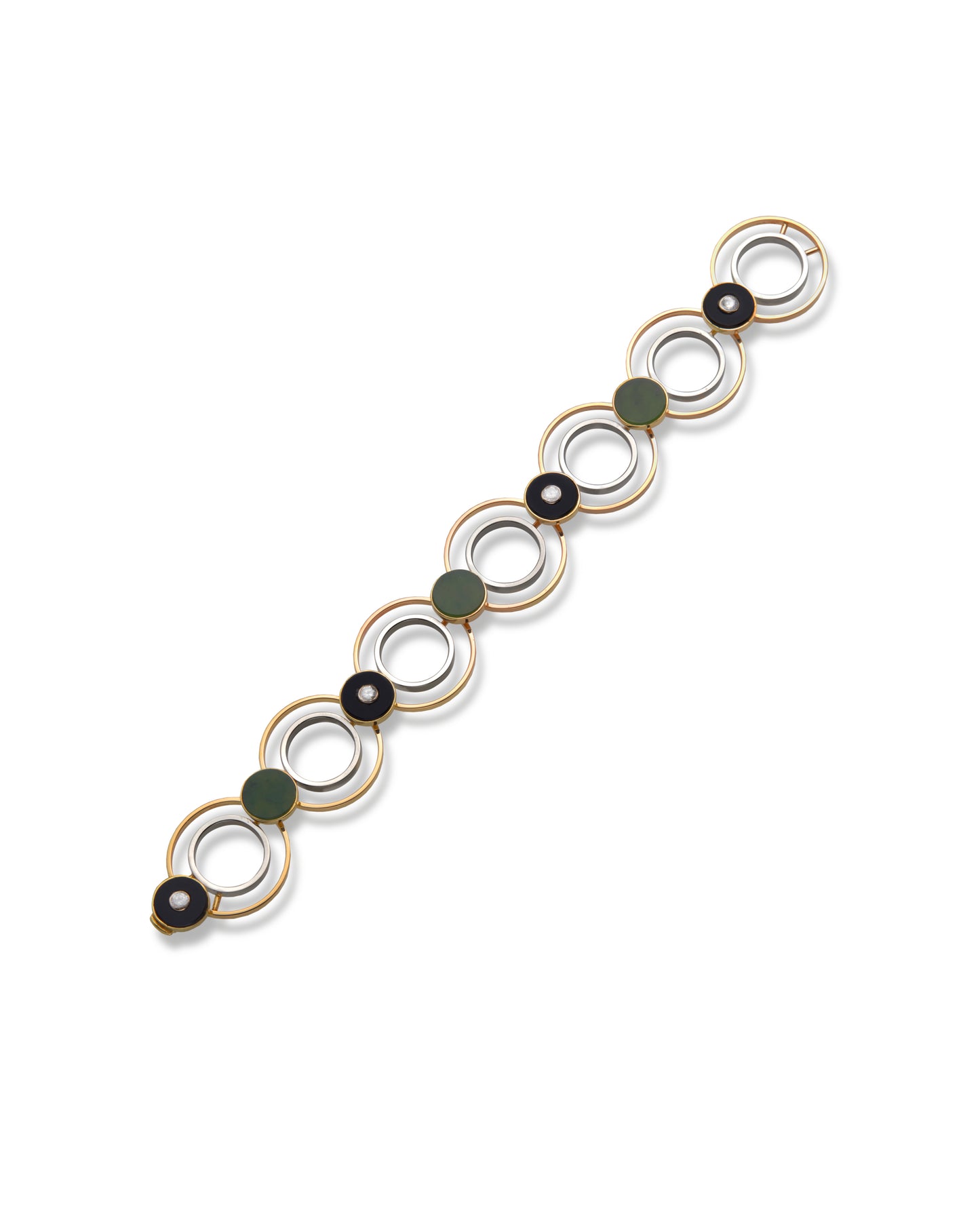 DIAMOND, JADE, ONYX & GOLD BRACELET, 1960s