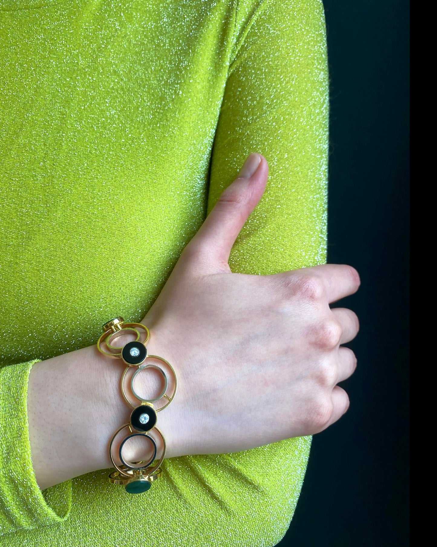DIAMOND, JADE, ONYX & GOLD BRACELET, 1960s