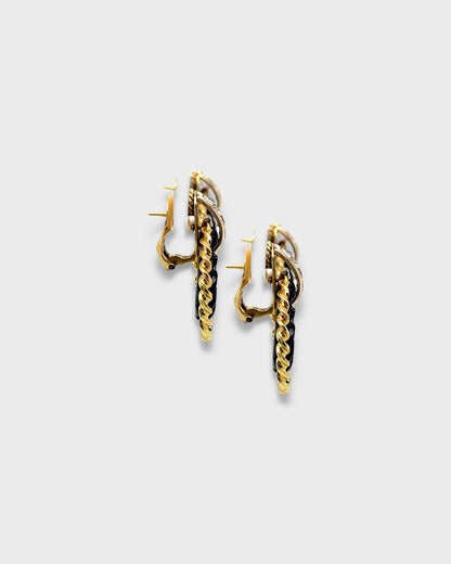 FRED PARIS YELLOW GOLD, DIAMOND & ONYX HOOP EARRINGS, 1980s