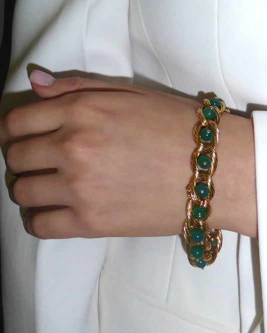 VAN CLEEF & ARPELS YELLOW GOLD & CHALCEDONY BEADS BRACELET, 1960s