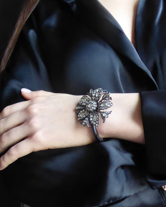 DIAMONDS, GOLD & SILVER FLORAL BRACELET, 1880s