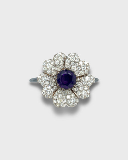 AMETHYST & DIAMONDS, SILVER & WHITE GOLD CONVERTIBLE BRACELET & BROOCH, 1950s