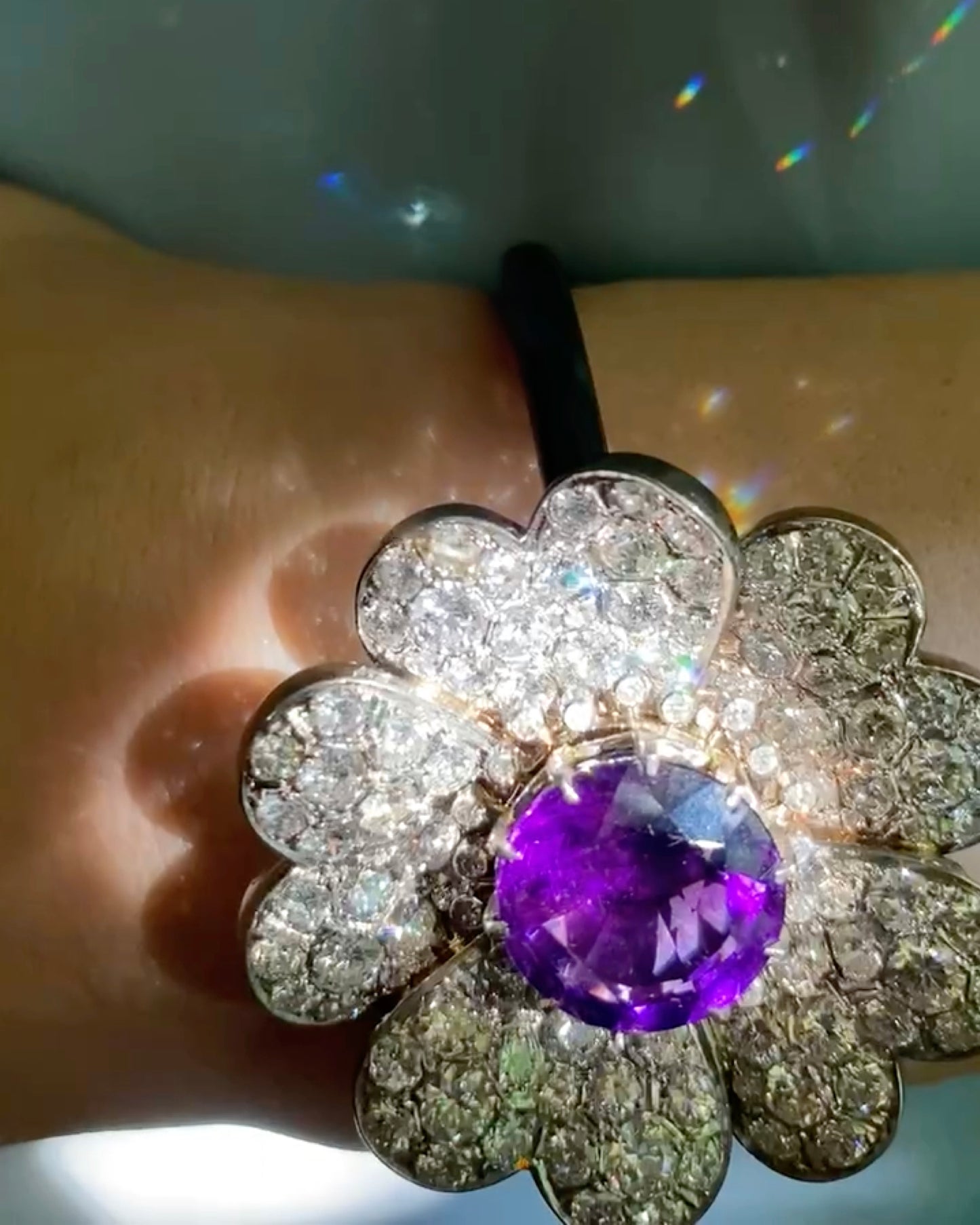AMETHYST & DIAMONDS, SILVER & WHITE GOLD CONVERTIBLE BRACELET & BROOCH, 1950s