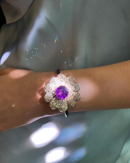 AMETHYST & DIAMONDS, SILVER & WHITE GOLD CONVERTIBLE BRACELET & BROOCH, 1950s