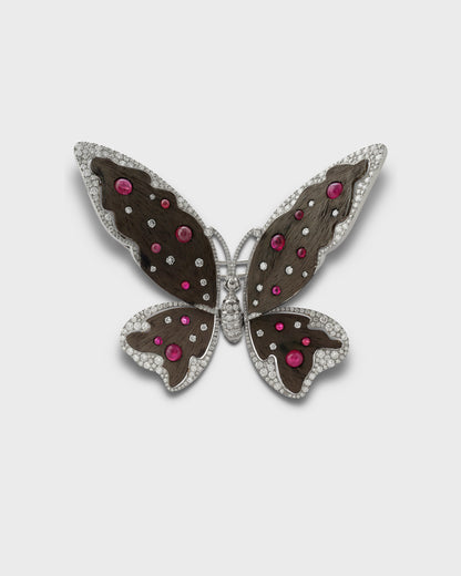MICHELE DELLA VALLE RUBIES, DIAMONDS, SILVER & WHITE GOLD BUTTERFLY BROOCH