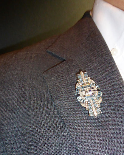 ART DÉCO AQUAMARINES, DIAMONDS & WHITE GOLD DOUBLE BROOCH, 1920