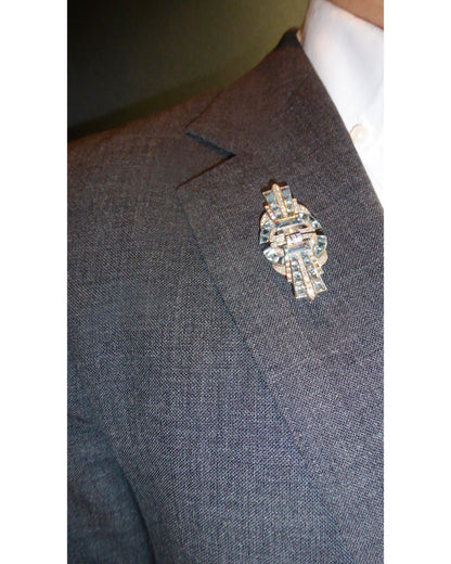 ART DÉCO AQUAMARINES, DIAMONDS & WHITE GOLD DOUBLE BROOCH, 1920