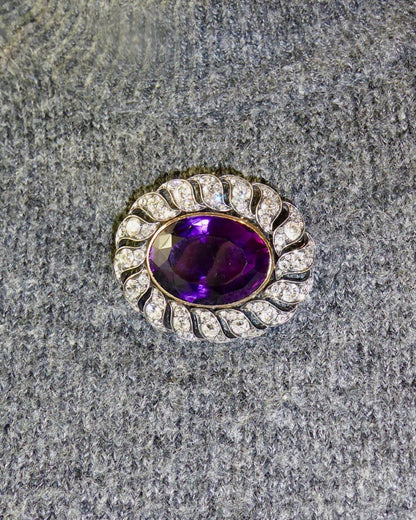 AMETHYST, DIAMOND, SILVER & GOLD BROOCH, 1850s