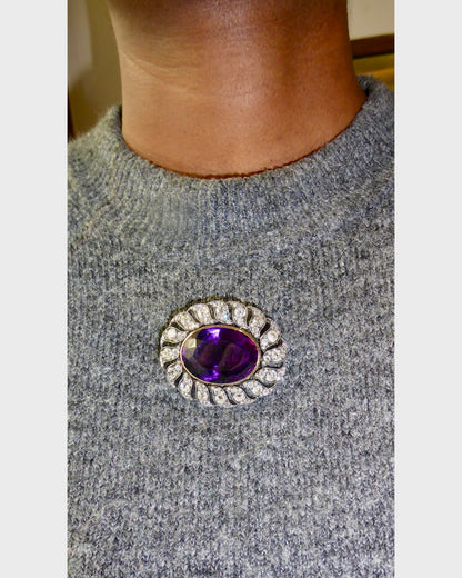 AMETHYST, DIAMOND, SILVER & GOLD BROOCH, 1850s