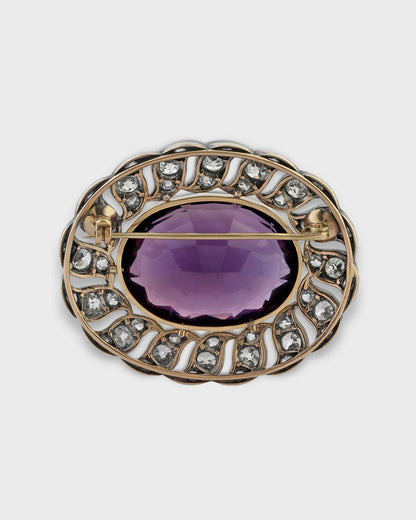 AMETHYST, DIAMOND, SILVER & GOLD BROOCH, 1850s