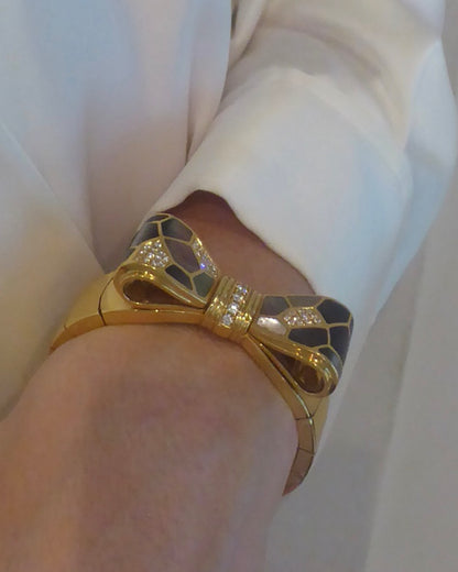 NARDI GOLD, DIAMONDS & MOTHER OF PEARL BOW CUFF, 1990s