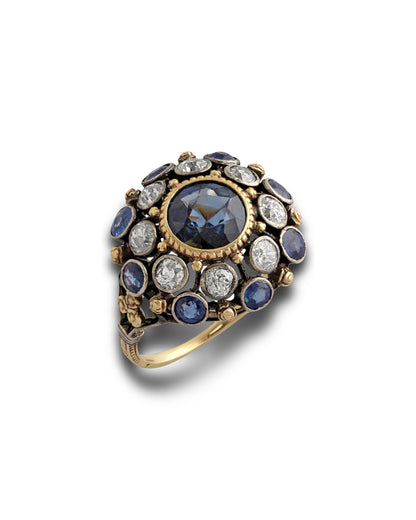 SAPPHIRE, & DIAMOND CLUSTER RING, 1900s