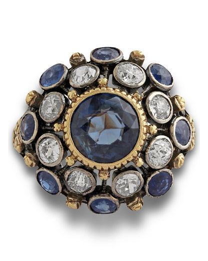 SAPPHIRE, & DIAMOND CLUSTER RING, 1900s