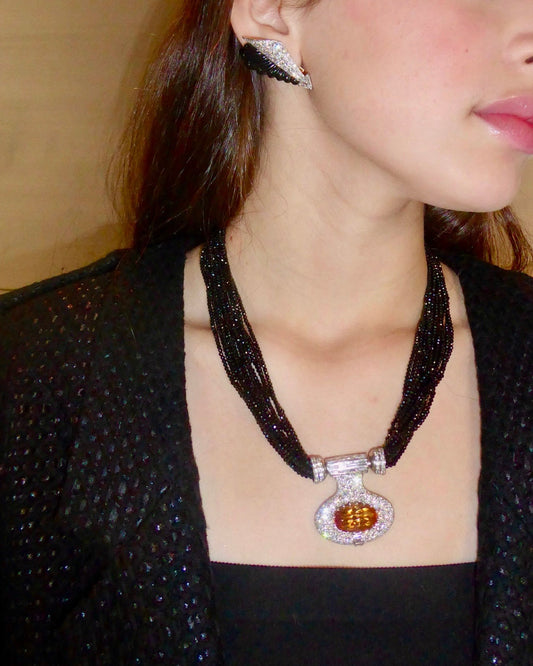 JWL MARKET Art Deco onyx diamonds topaz convertible pendant necklace, London Mayfair