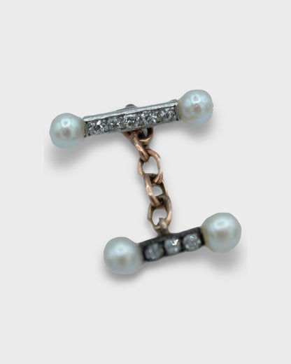 VICTORIAN PEARL, DIAMONDS & SILVER CUFFLINKS, 1880s