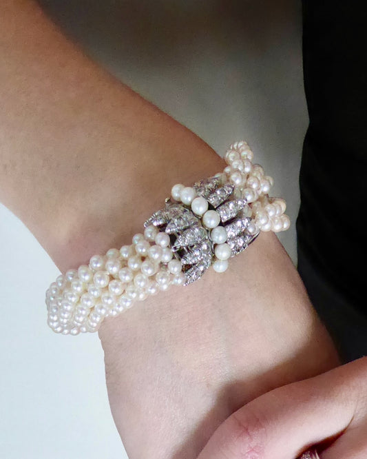 VAN CLEEF & ARPELS PEARL, DIAMOND & PLATINUM BRACELET, 1950s