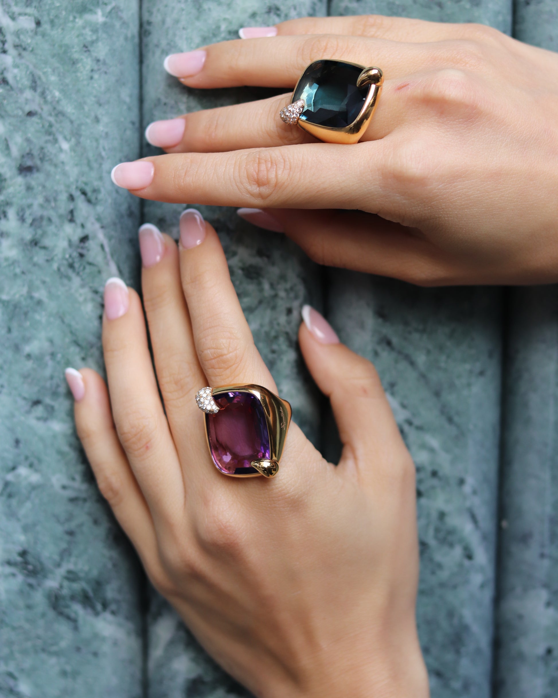 POMELLATO 'RITRATTO' BLUE TOPAZ, DIAMOND & GOLD COCKTAIL RING, 2017