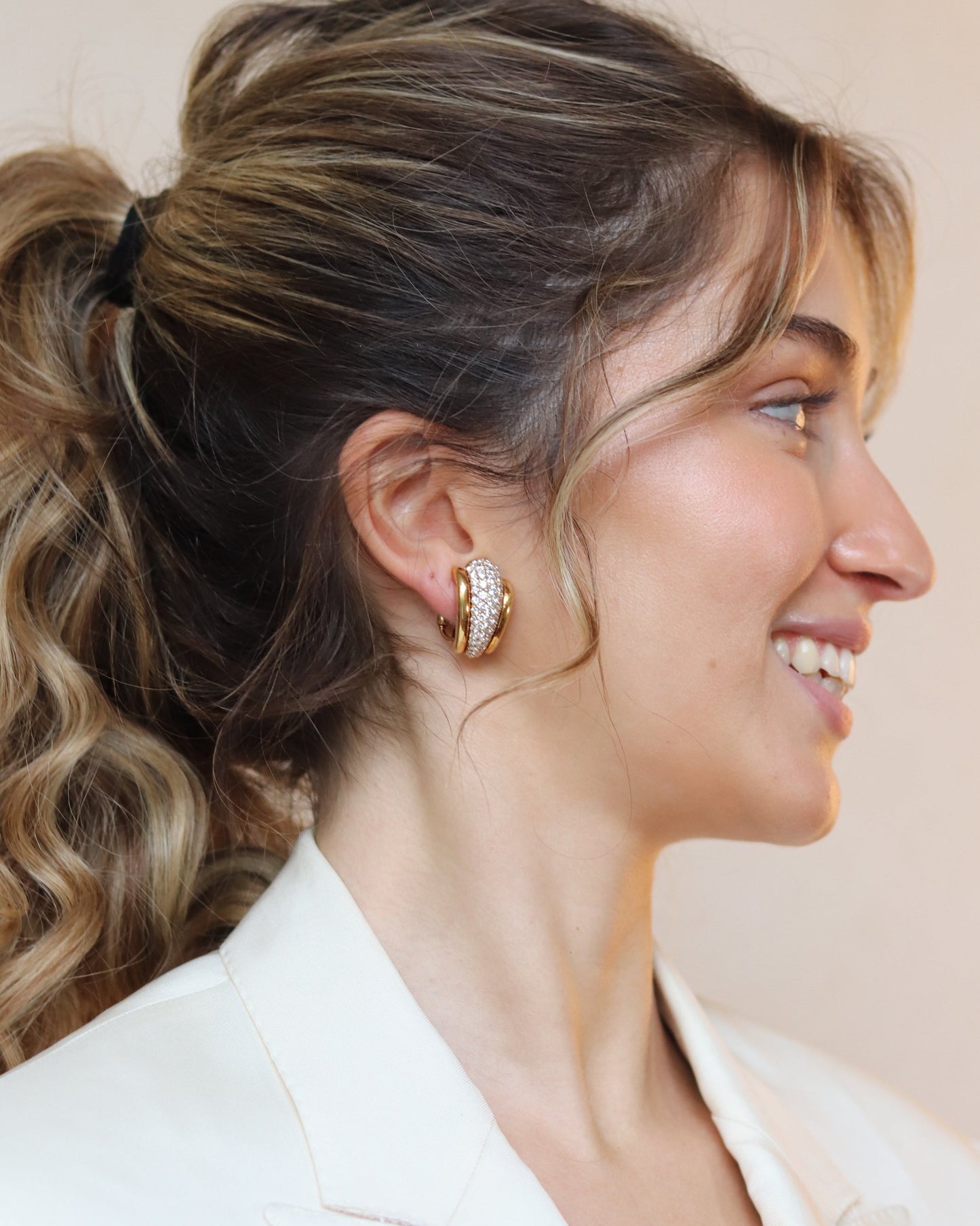 KURT WAYNE DIAMOND & YELLOW GOLD EAR CLIPS, 1980s