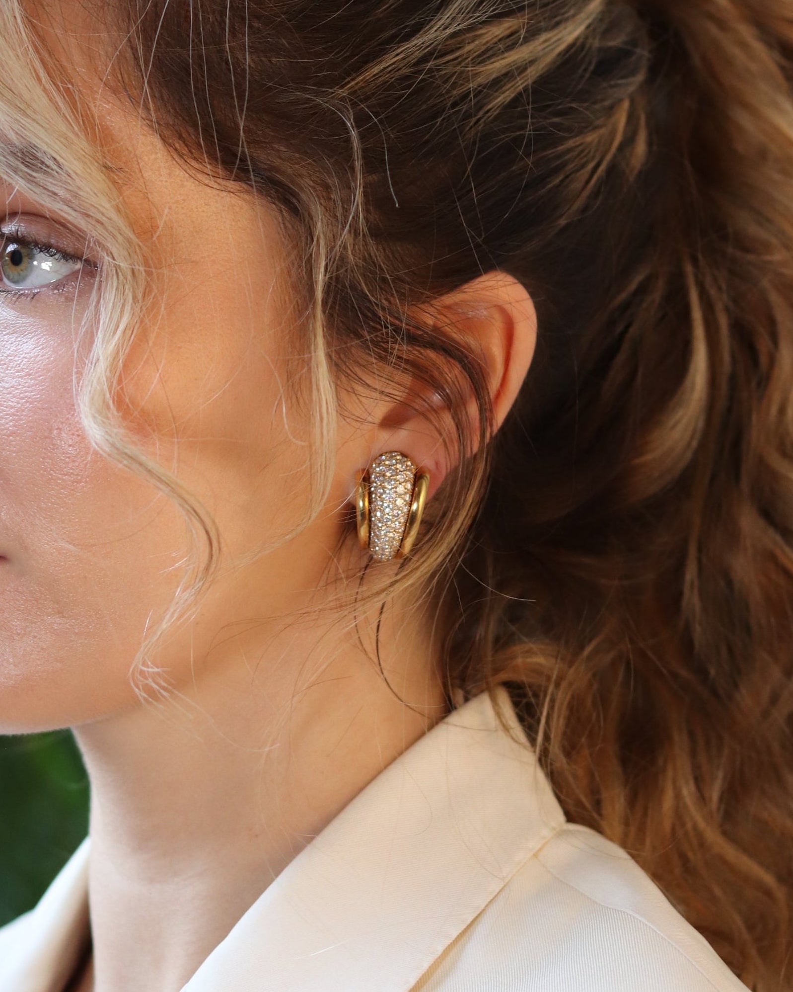 KURT WAYNE DIAMOND & YELLOW GOLD EAR CLIPS, 1980s