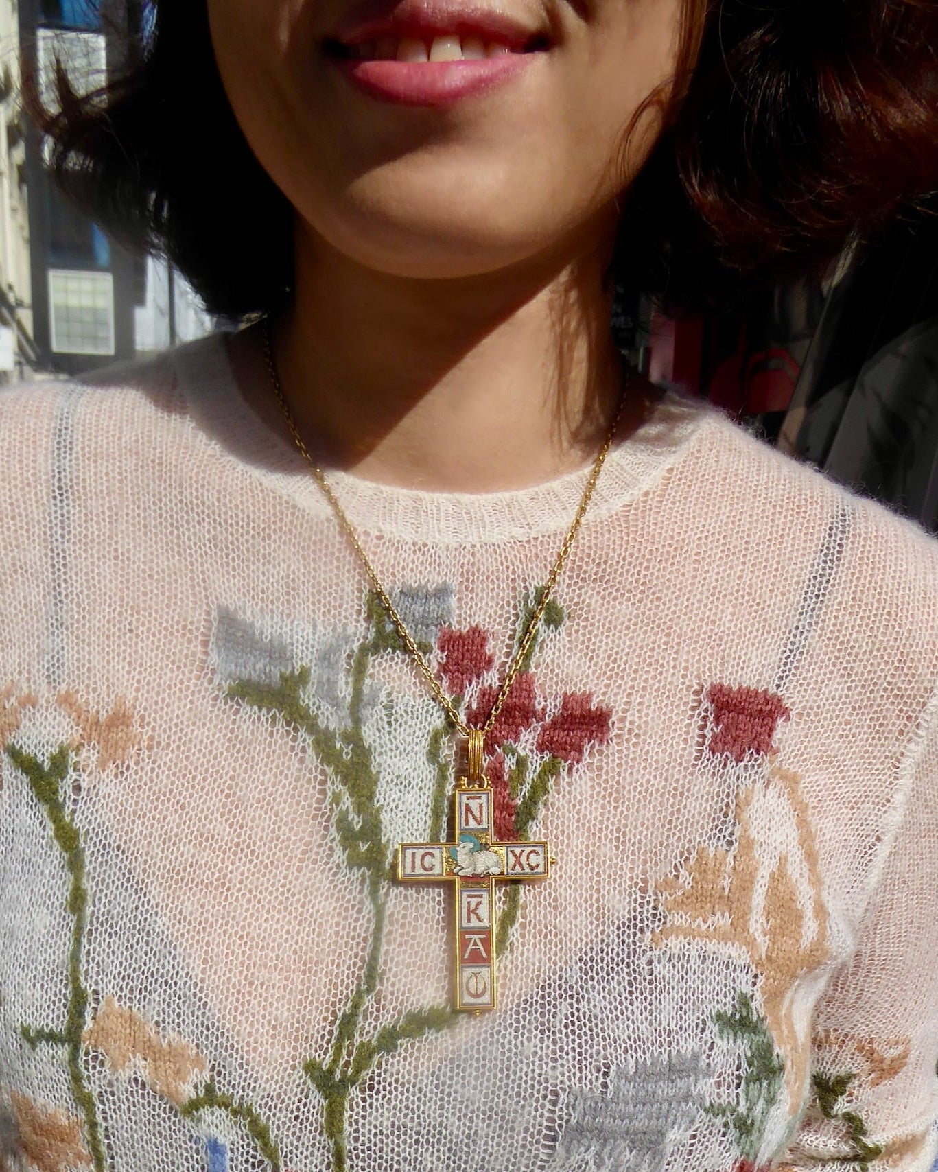 CIVILOTTI MICROMOSAIC & YELLOW GOLD CROSS PENDANT, 1890s