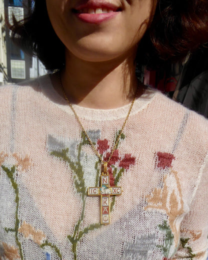 CIVILOTTI MICROMOSAIC & YELLOW GOLD CROSS PENDANT, 1890s