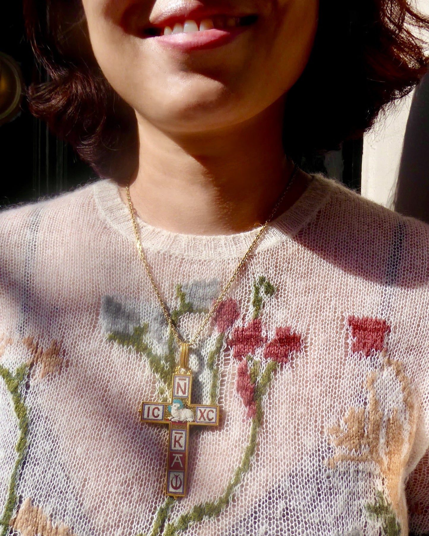 CIVILOTTI MICROMOSAIC & YELLOW GOLD CROSS PENDANT, 1890s