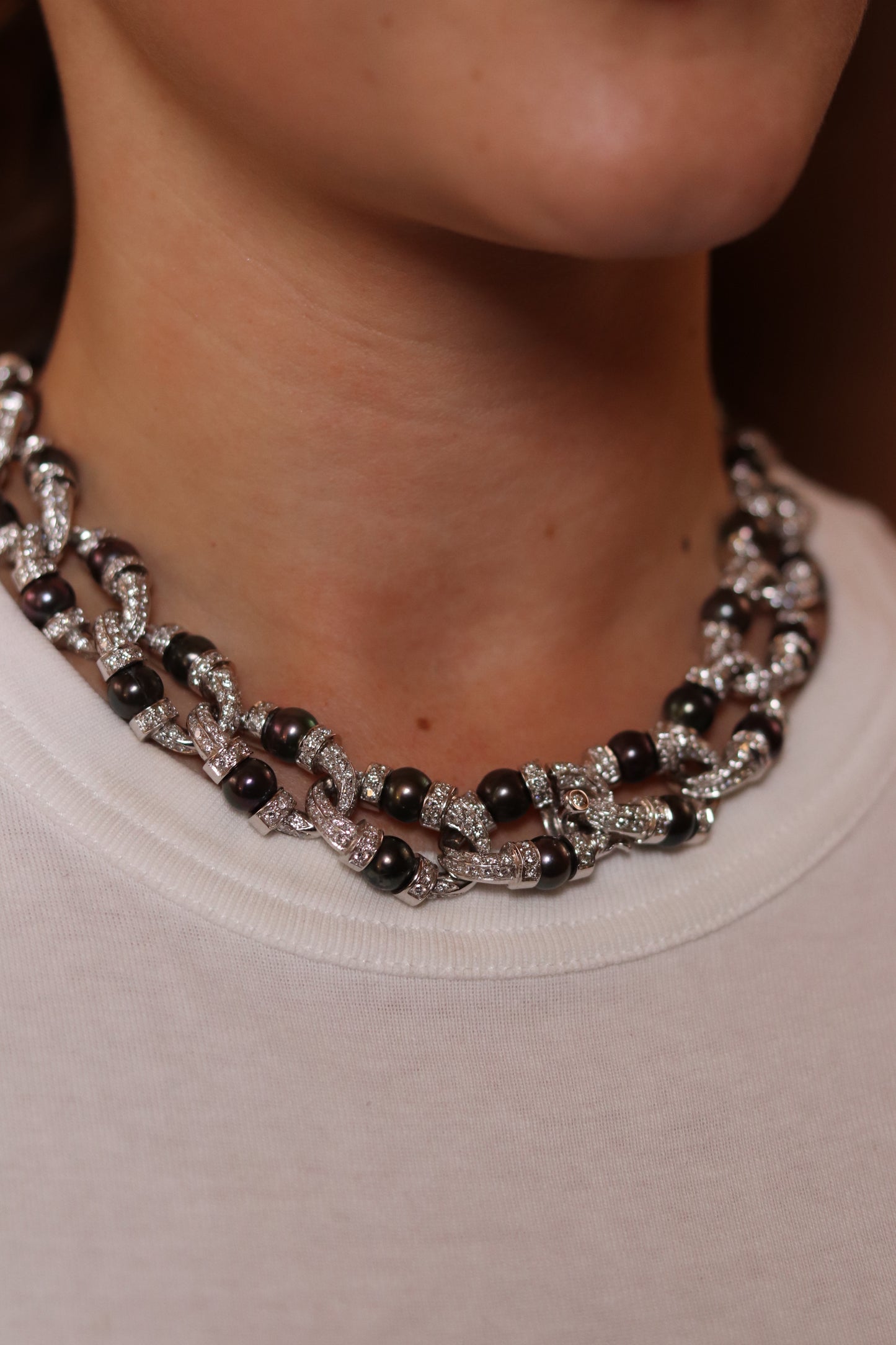 CACCIARI SALVATI TAHITIAN PEARL & DIAMOND CONVERTIBLE BRACELETS & NECKLACE, 1990s