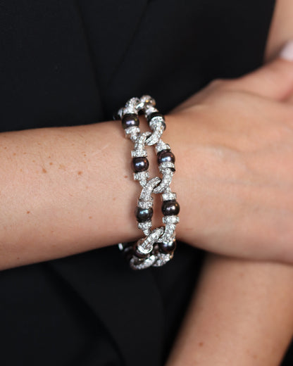 CACCIARI SALVATI TAHITIAN PEARL & DIAMOND CONVERTIBLE BRACELETS & NECKLACE, 1990s