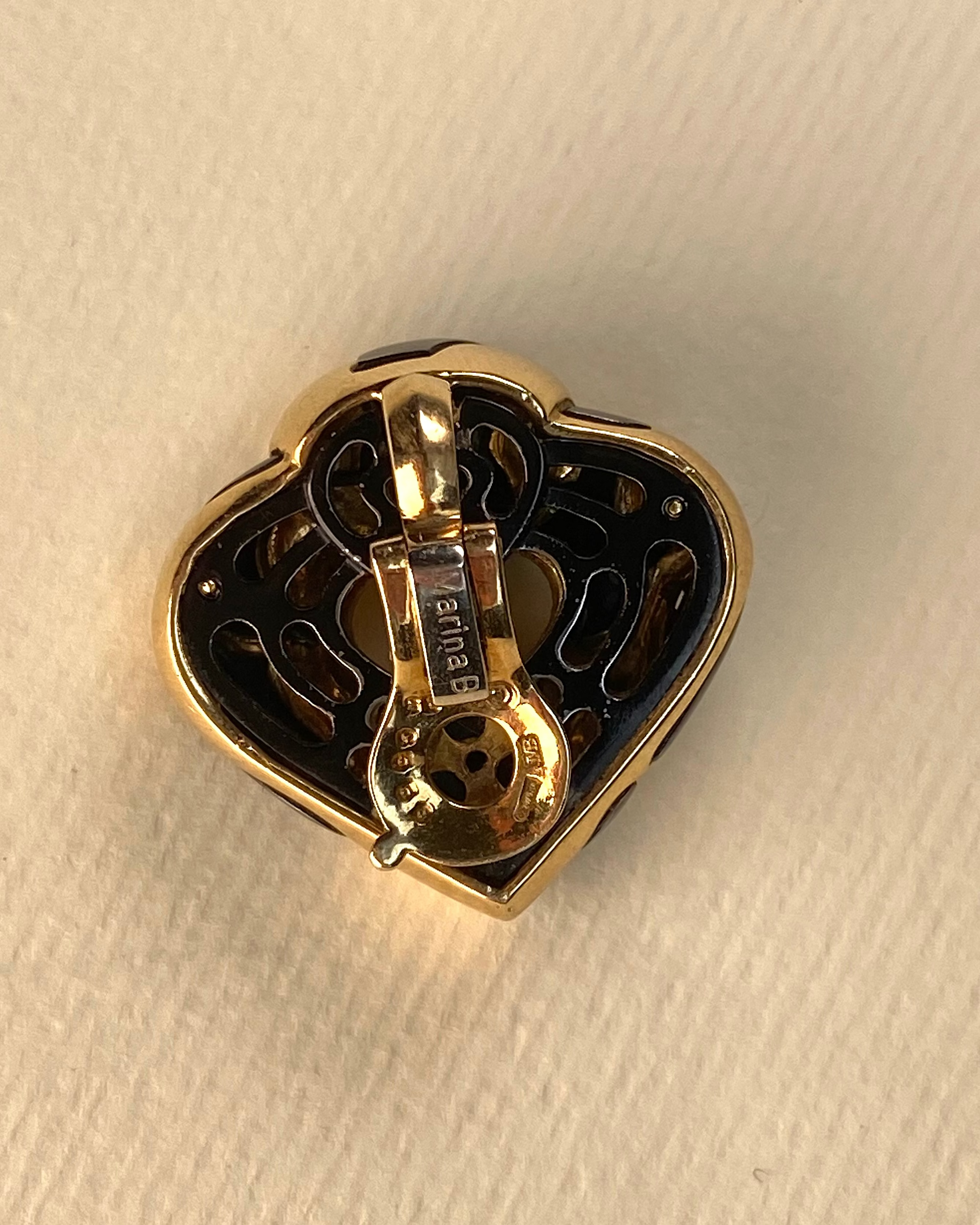 MARINA B. ‘PARDY ET PARDY’ GOLD & STEEL HEART CLIP EARRINGS, 1985