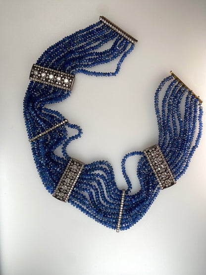 SAPPHIRE, DIAMOND & GOLD CHOKER, c. 1900s