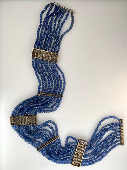 SAPPHIRE, DIAMOND & GOLD CHOKER, c. 1900s