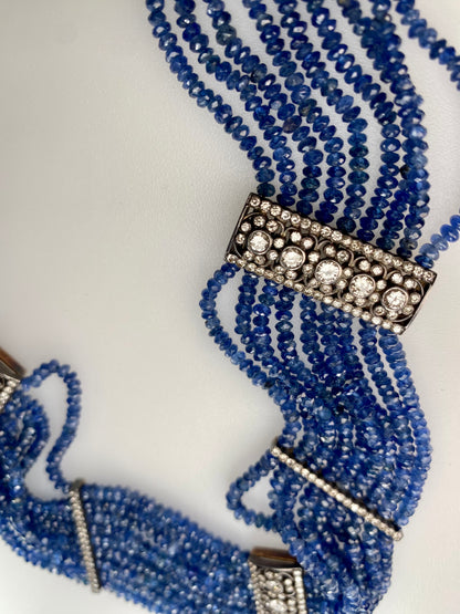 SAPPHIRE, DIAMOND & GOLD CHOKER, c. 1900s