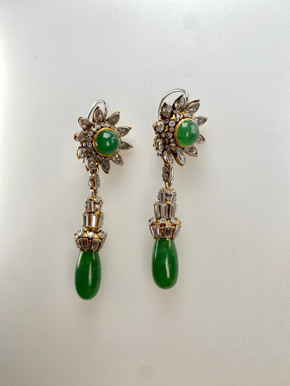 EMERALD, DIAMOND & GOLD DROP EARRINGS, 1950s