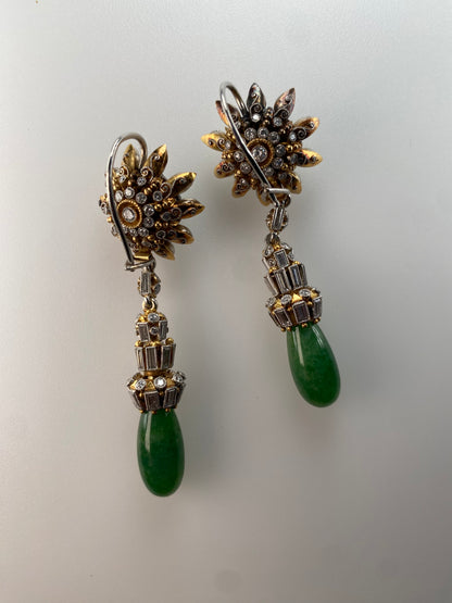 EMERALD, DIAMOND & GOLD DROP EARRINGS, 1950s