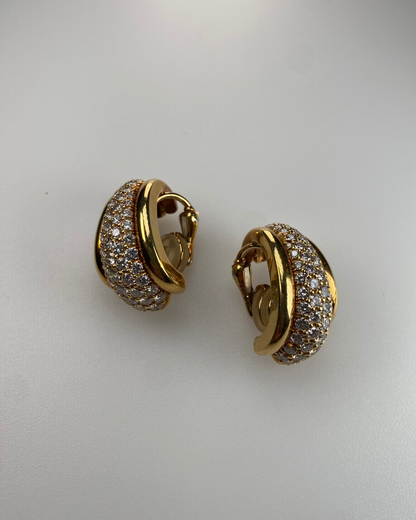 KURT WAYNE DIAMOND & YELLOW GOLD EAR CLIPS, 1980s