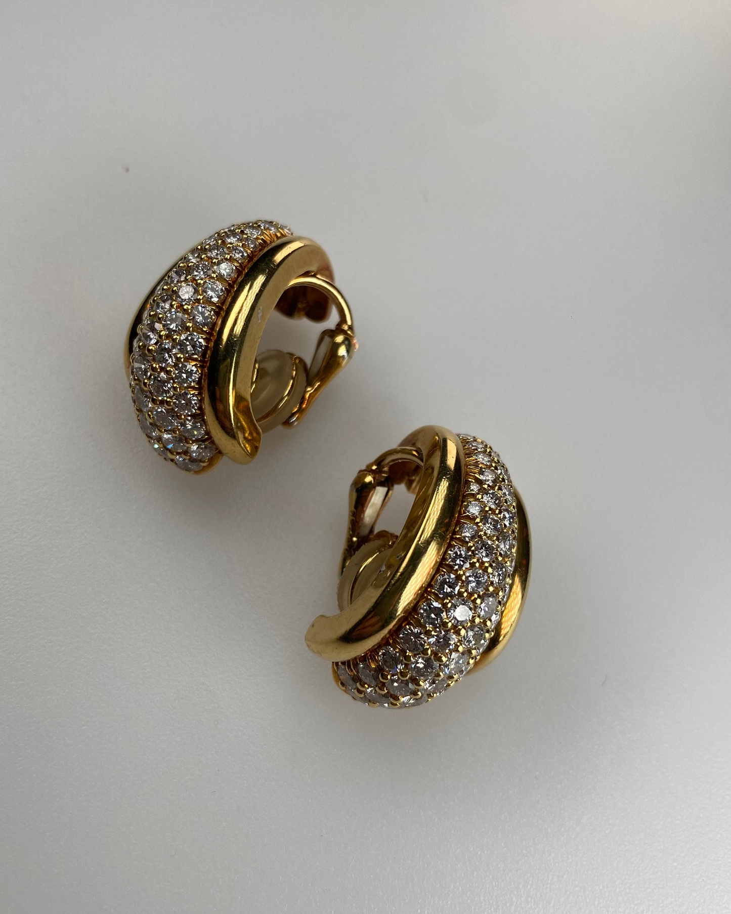 KURT WAYNE DIAMOND & YELLOW GOLD EAR CLIPS, 1980s