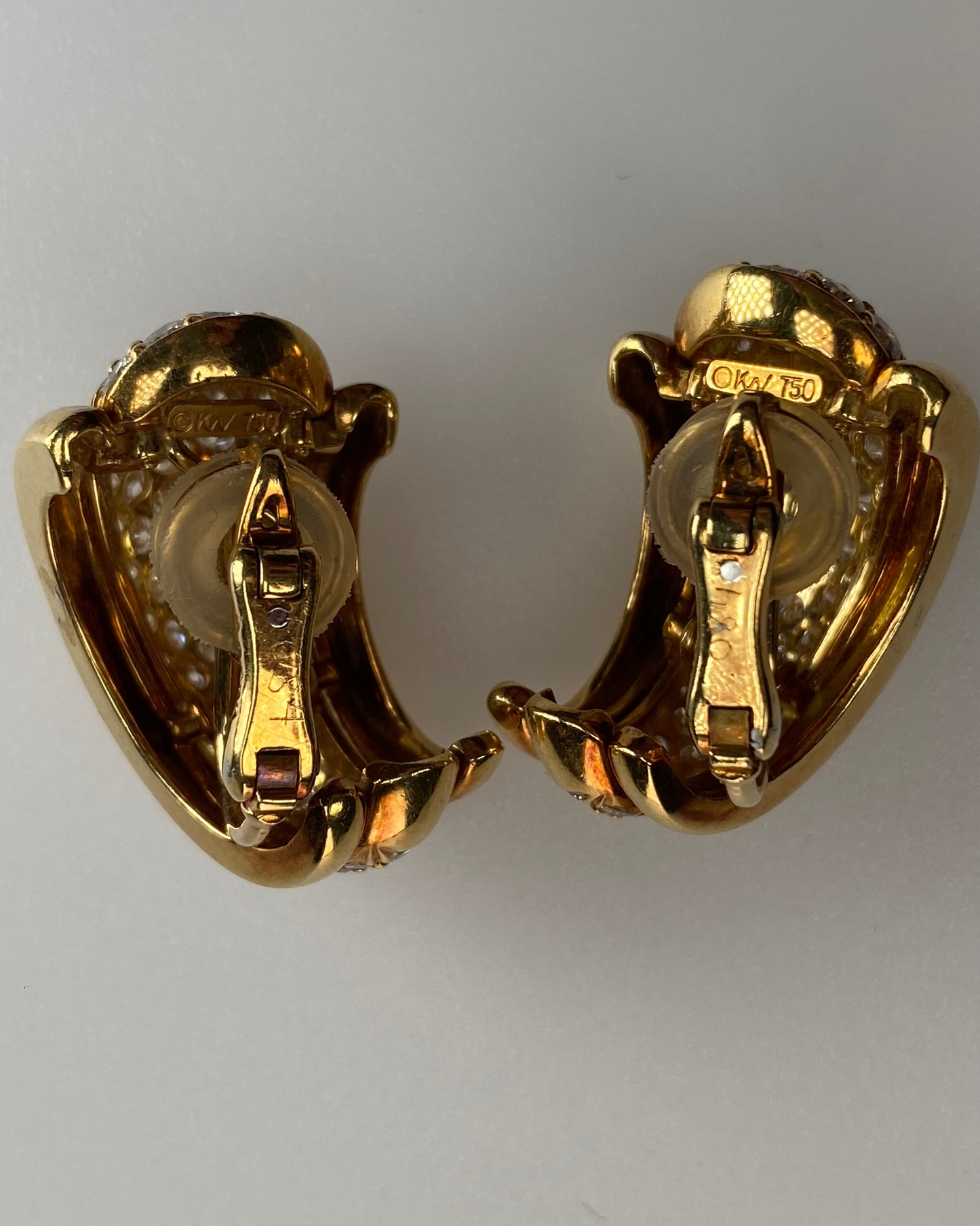 KURT WAYNE DIAMOND & YELLOW GOLD EAR CLIPS, 1980s