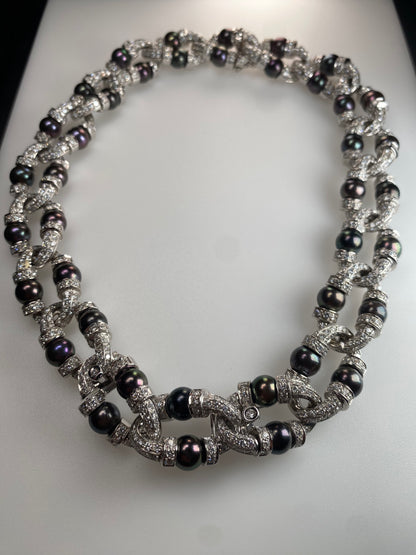 CACCIARI SALVATI TAHITIAN PEARL & DIAMOND CONVERTIBLE BRACELETS & NECKLACE, 1990s
