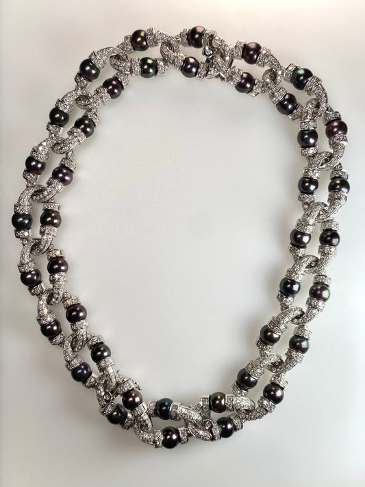 CACCIARI SALVATI TAHITIAN PEARL & DIAMOND CONVERTIBLE BRACELETS & NECKLACE, 1990s