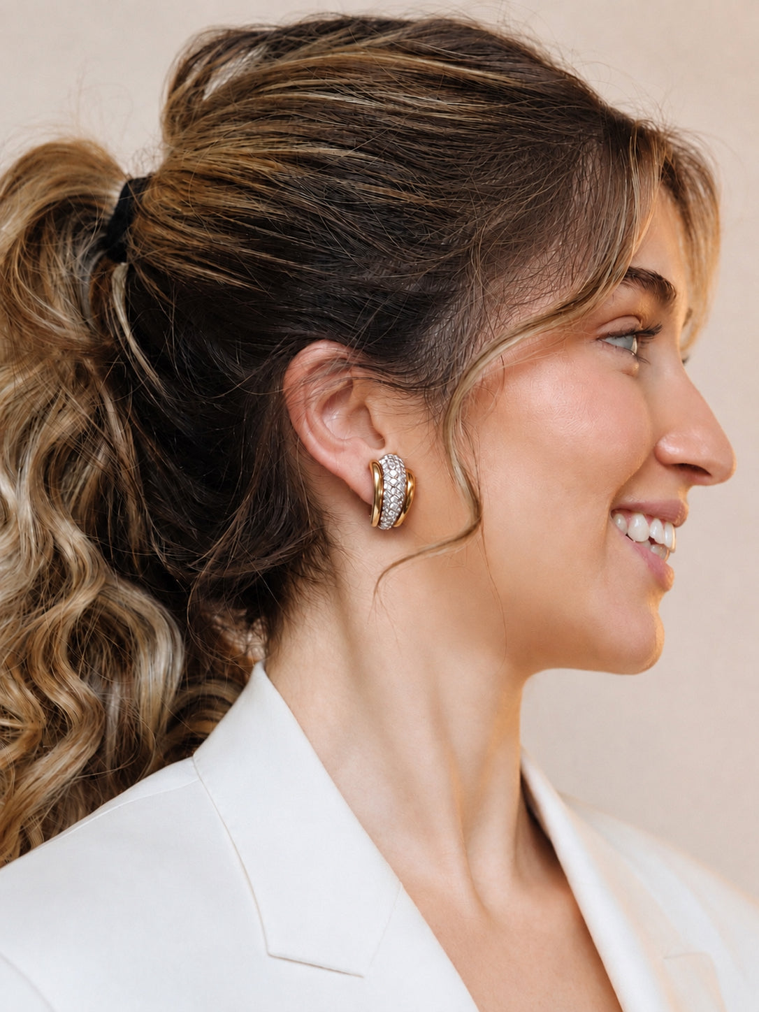 KURT WAYNE DIAMOND & YELLOW GOLD EAR CLIPS, 1980s