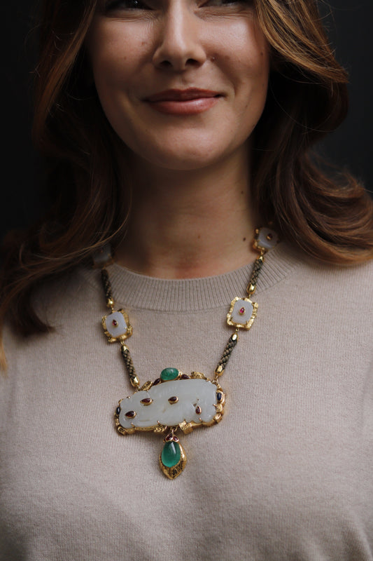 DAVID WEBB EMERALD, RUBY, JADE & GOLD CONVERTIBLE PENDANT & NECKLACE, est. 1970s