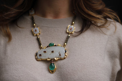 DAVID WEBB EMERALD, RUBY, JADE & GOLD CONVERTIBLE PENDANT & NECKLACE, est. 1970s