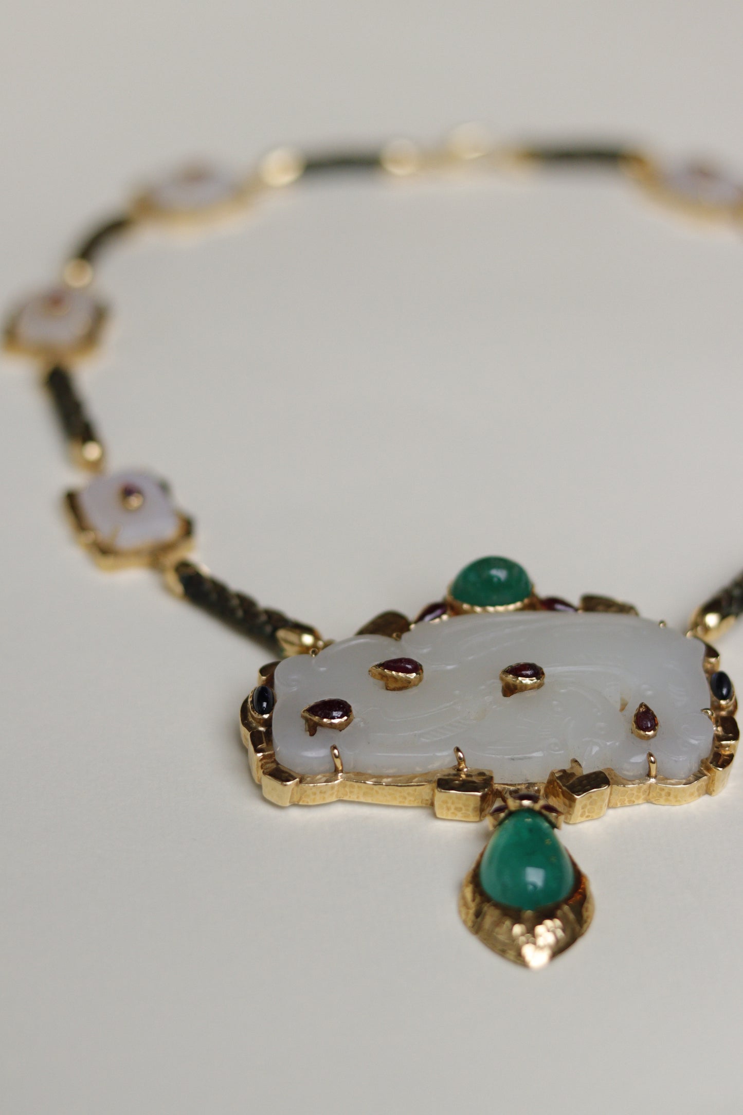 DAVID WEBB EMERALD, RUBY, JADE & GOLD CONVERTIBLE PENDANT & NECKLACE, est. 1970s