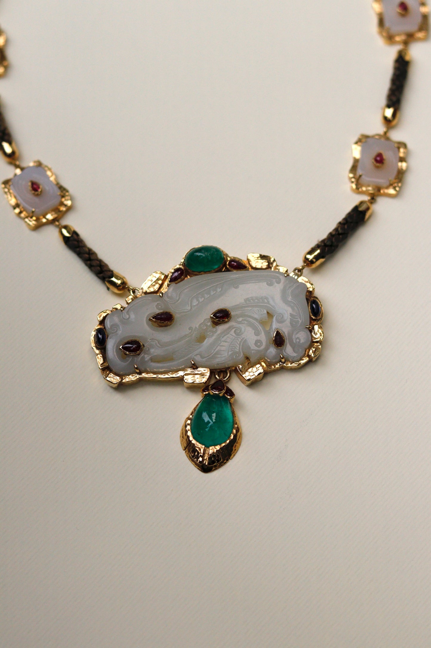 DAVID WEBB EMERALD, RUBY, JADE & GOLD CONVERTIBLE PENDANT & NECKLACE, est. 1970s