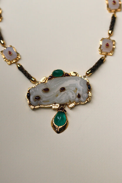 DAVID WEBB EMERALD, RUBY, JADE & GOLD CONVERTIBLE PENDANT & NECKLACE, est. 1970s