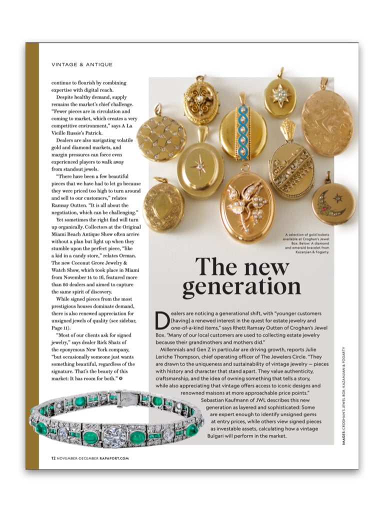 For vintage jewels, the time is now -- says 𝗥𝗔𝗣𝗔𝗣𝗢𝗥𝗧, the jewellery trade publication. We spoke on two things that matter to us: 1) the impact of popular culture on preowned fine jewels, and 2) what  of digital buyers want.