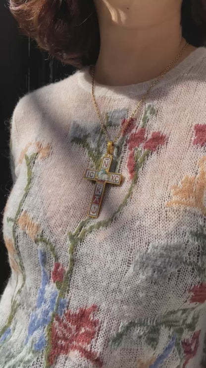 CIVILOTTI MICROMOSAIC & YELLOW GOLD CROSS PENDANT, 1890s