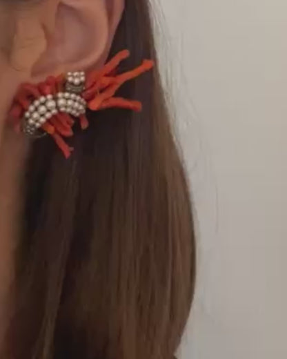 RENÉ BOIVIN DIAMOND, CORAL, PEARL & GOLD EARCLIPS, 1965