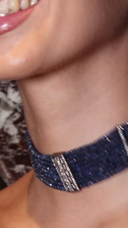 SAPPHIRE, DIAMOND & GOLD CHOKER, c. 1900s